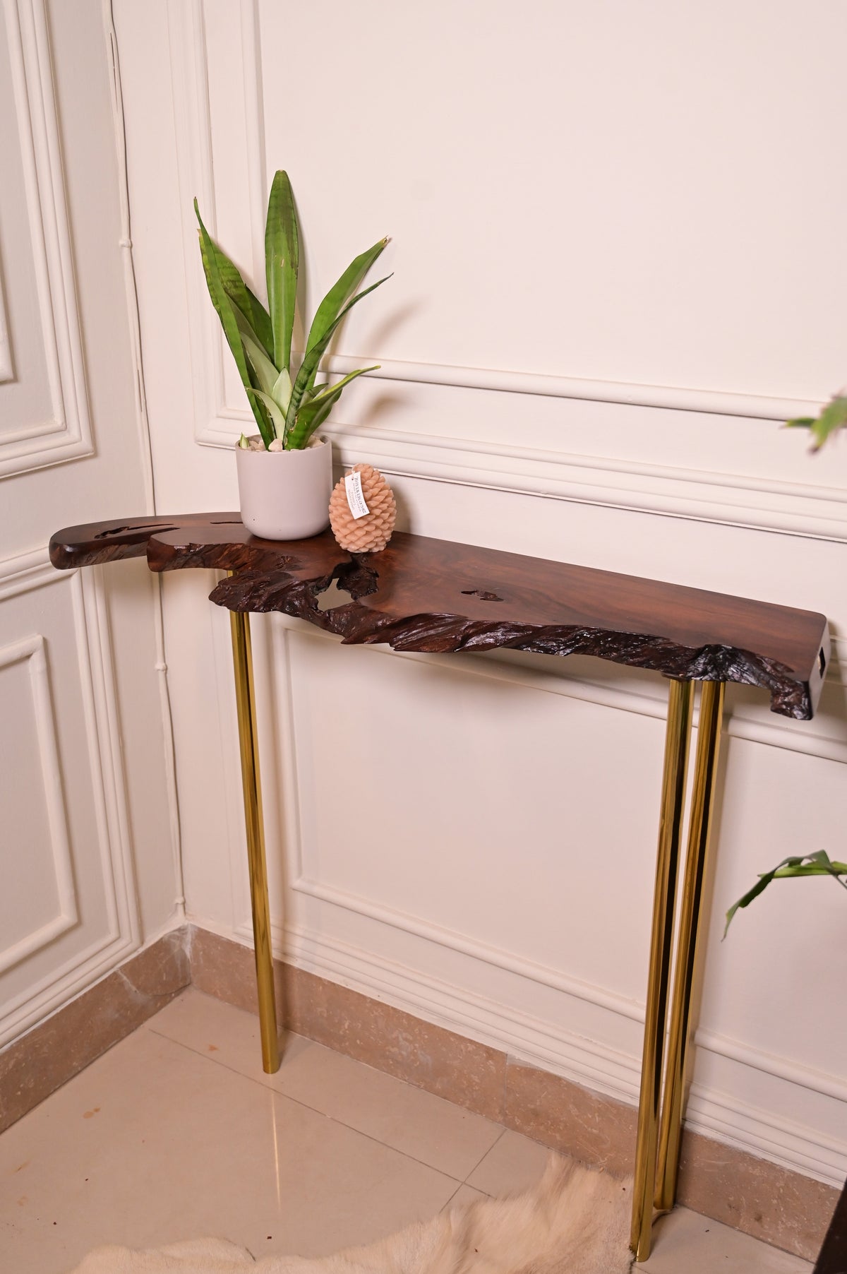 Sheesham console with 3 stainless steel metal legs 2106