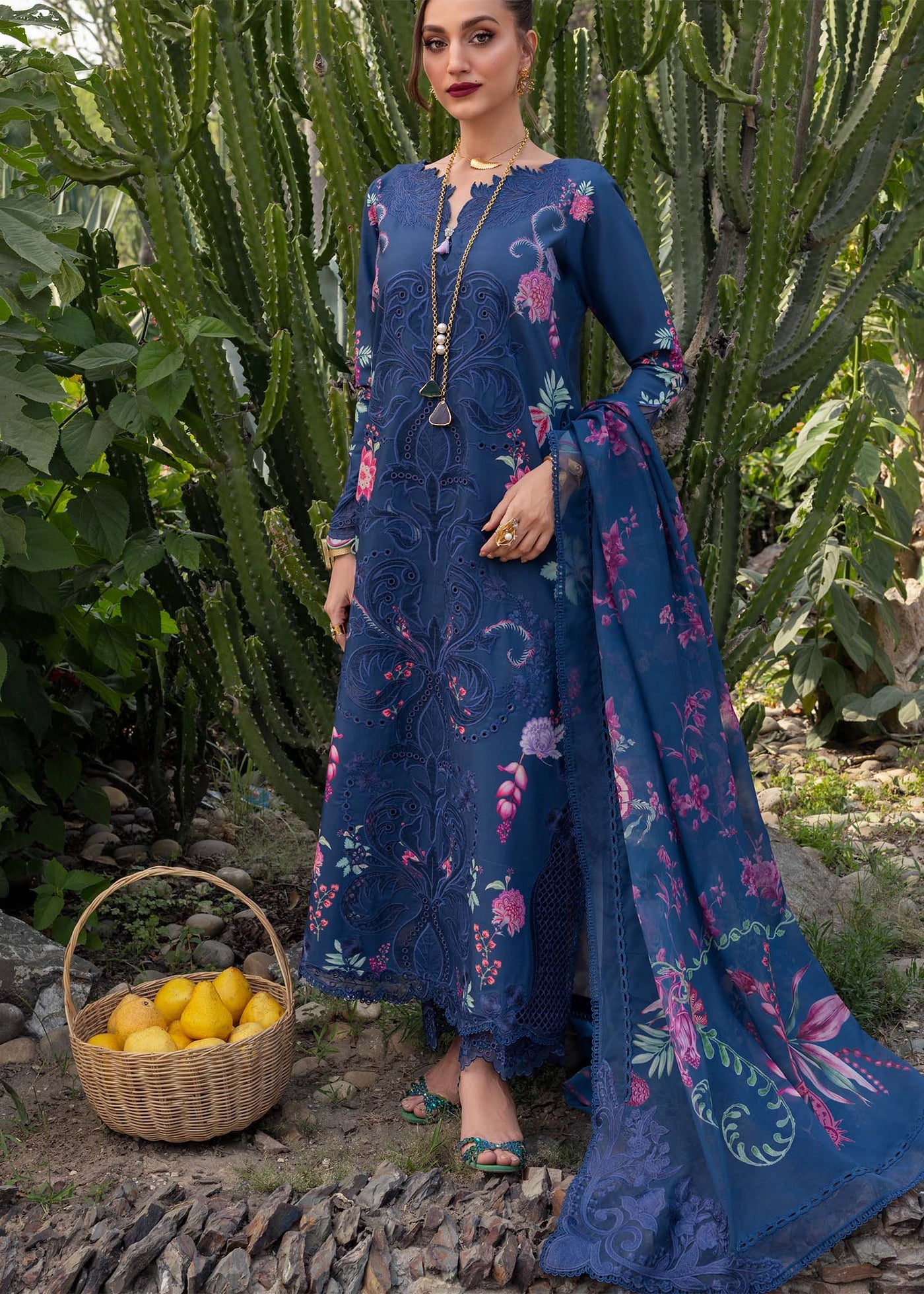 3 Piece Embroidered Cotton Brochia Jacquard Suit