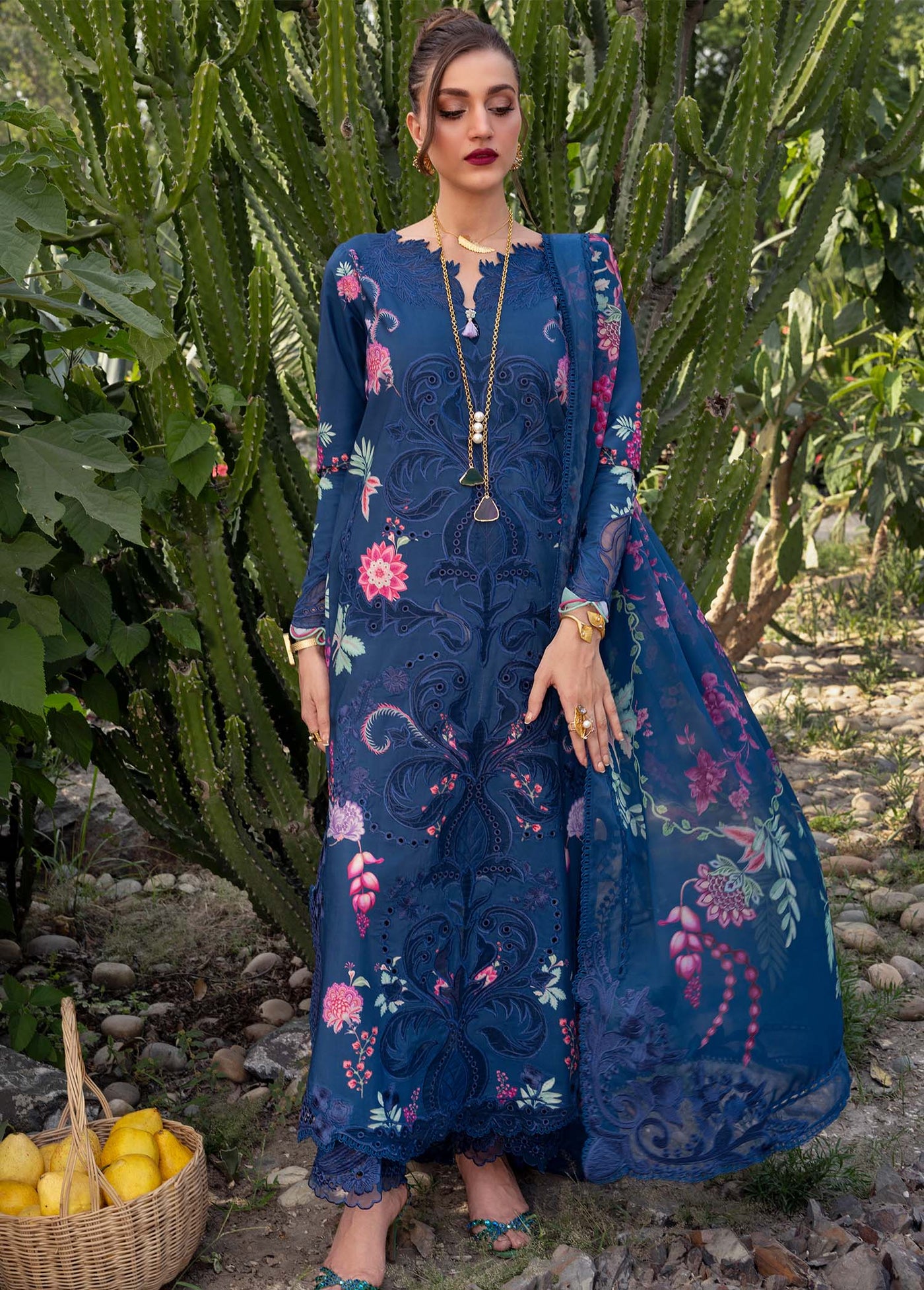 3 Piece Embroidered Cotton Brochia Jacquard Suit
