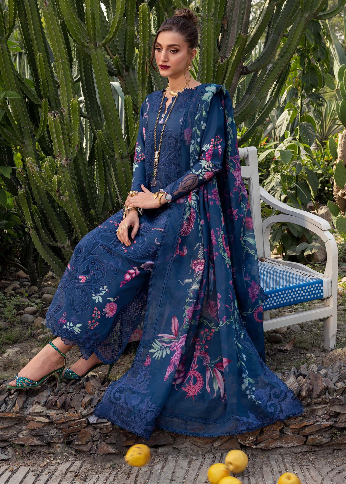 3 Piece Embroidered Cotton Brochia Jacquard Suit