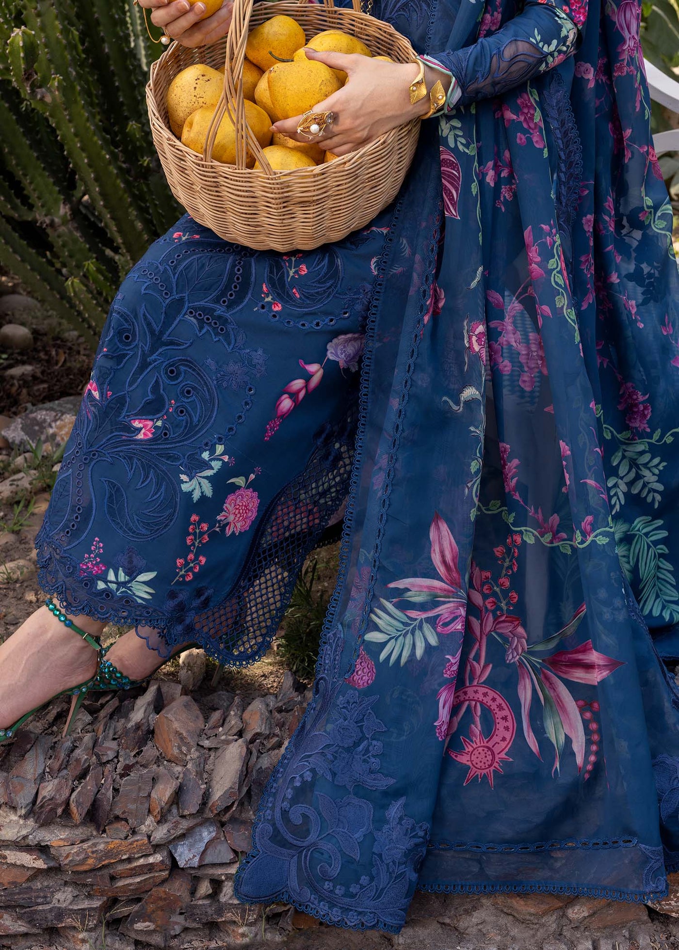 3 Piece Embroidered Cotton Brochia Jacquard Suit