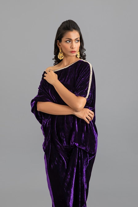 Velvet Kaftan with Crystal Embellished Neckline