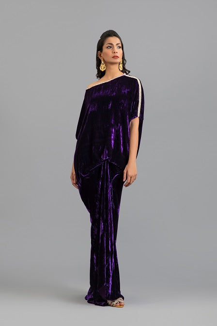 Velvet Kaftan with Crystal Embellished Neckline