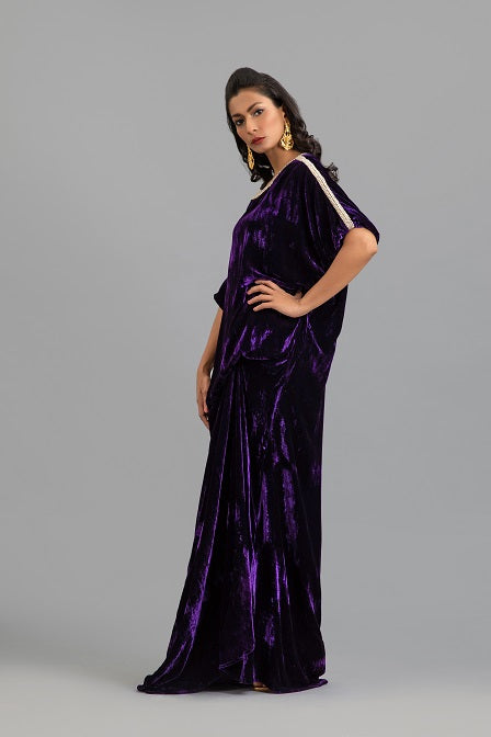 Velvet Kaftan with Crystal Embellished Neckline
