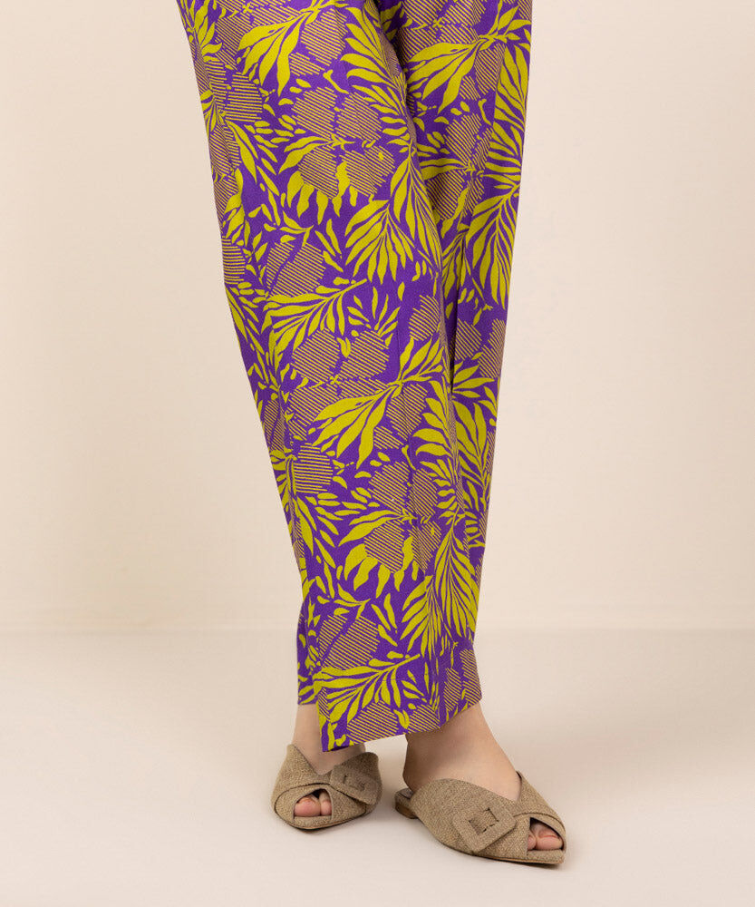 Printed Linen Straight Pants