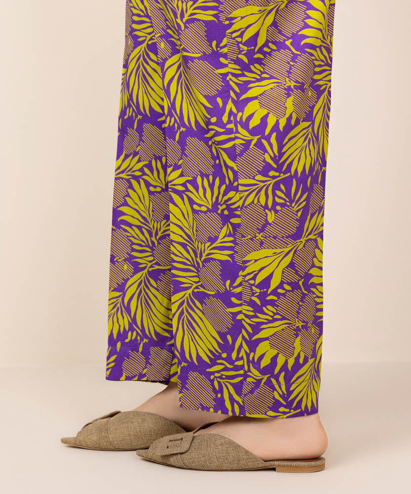 Printed Linen Straight Pants