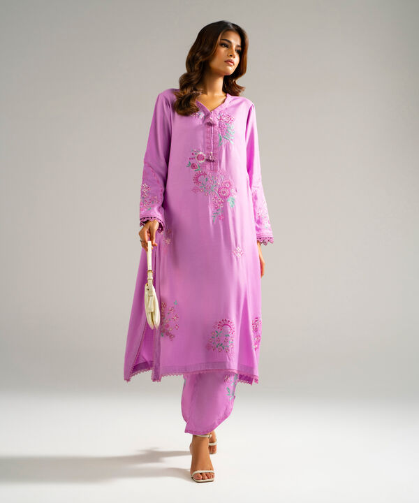 2 Piece - Embroidered Raw Silk Suit