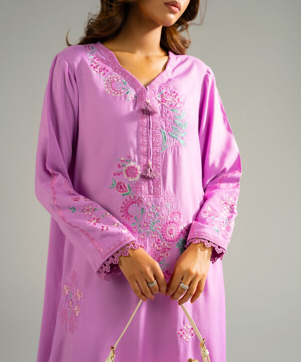 2 Piece - Embroidered Raw Silk Suit