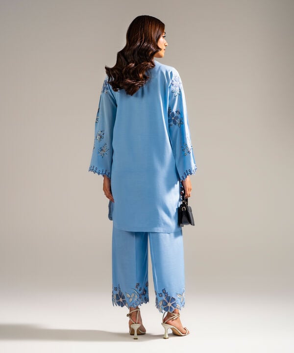2 Piece - Embroidered Raw Silk Suit