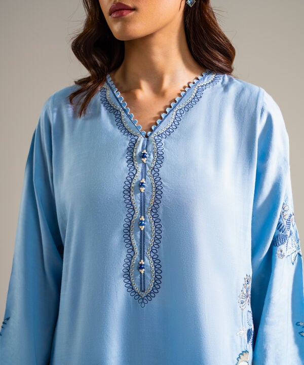 2 Piece - Embroidered Raw Silk Suit