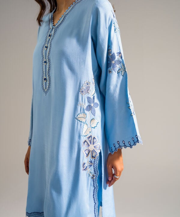 2 Piece - Embroidered Raw Silk Suit
