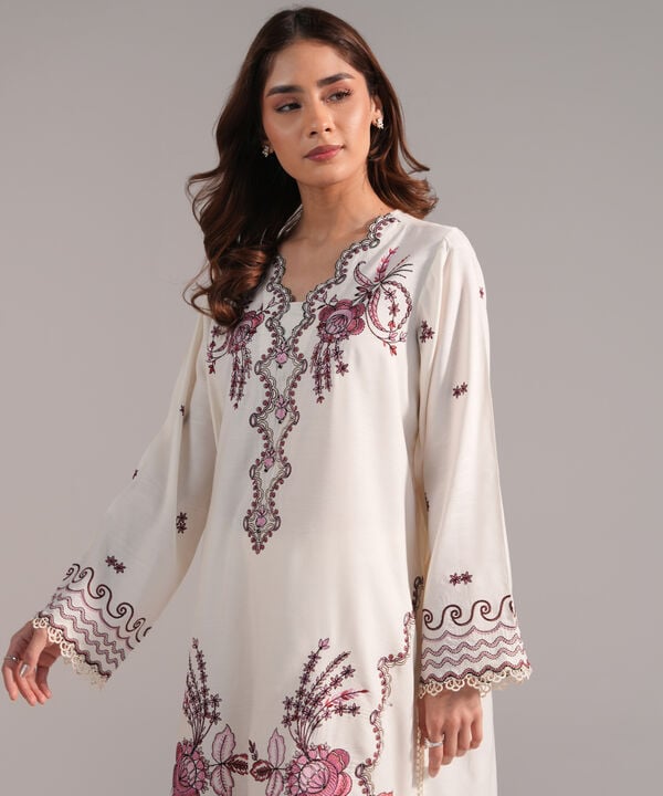 2 Piece - Embroidered Raw Silk Suit
