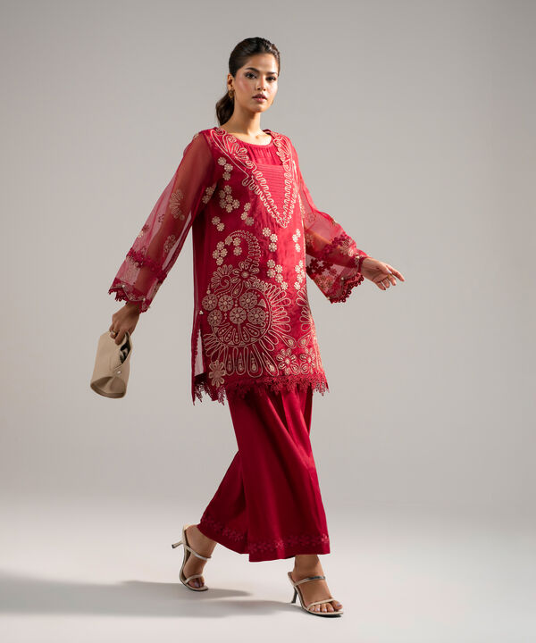 2 Piece - Embroidered Organza Suit