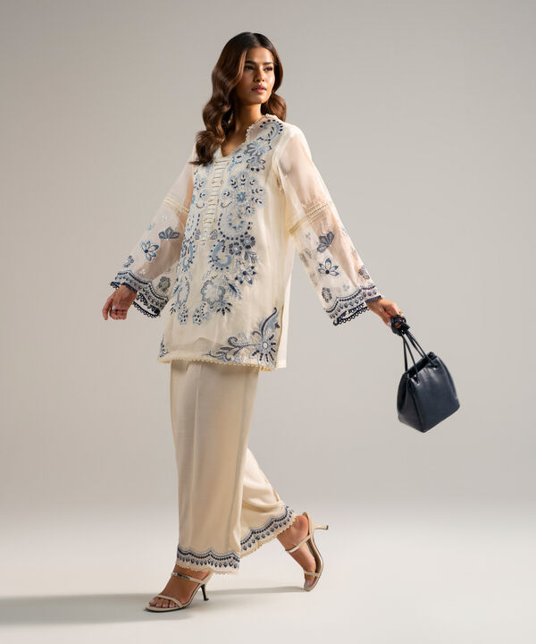 2 Piece - Embroidered Organza Suit