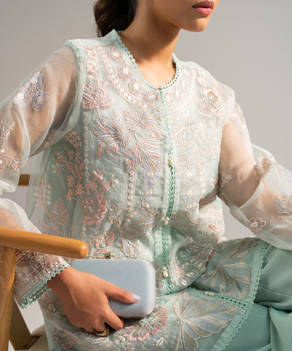 2 Piece - Embroidered Organza Suit