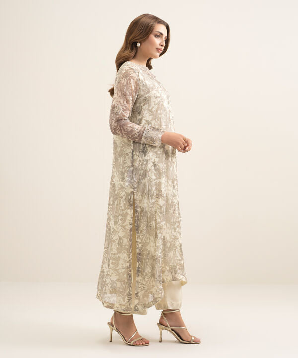 2 Piece - Embroidered Chiffon Suit