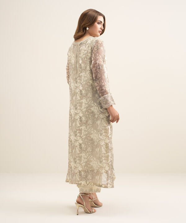 2 Piece - Embroidered Chiffon Suit