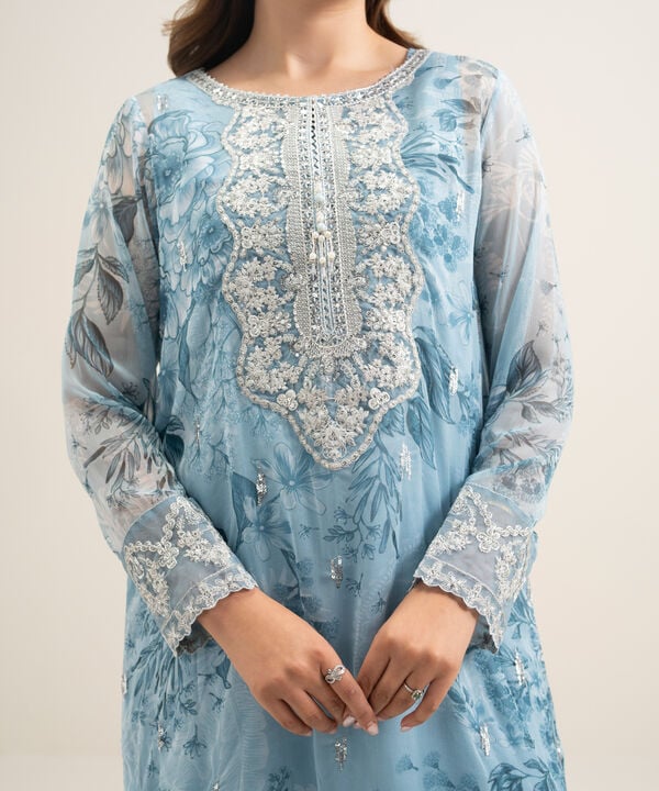 2 Piece - Embroidered Chiffon Suit