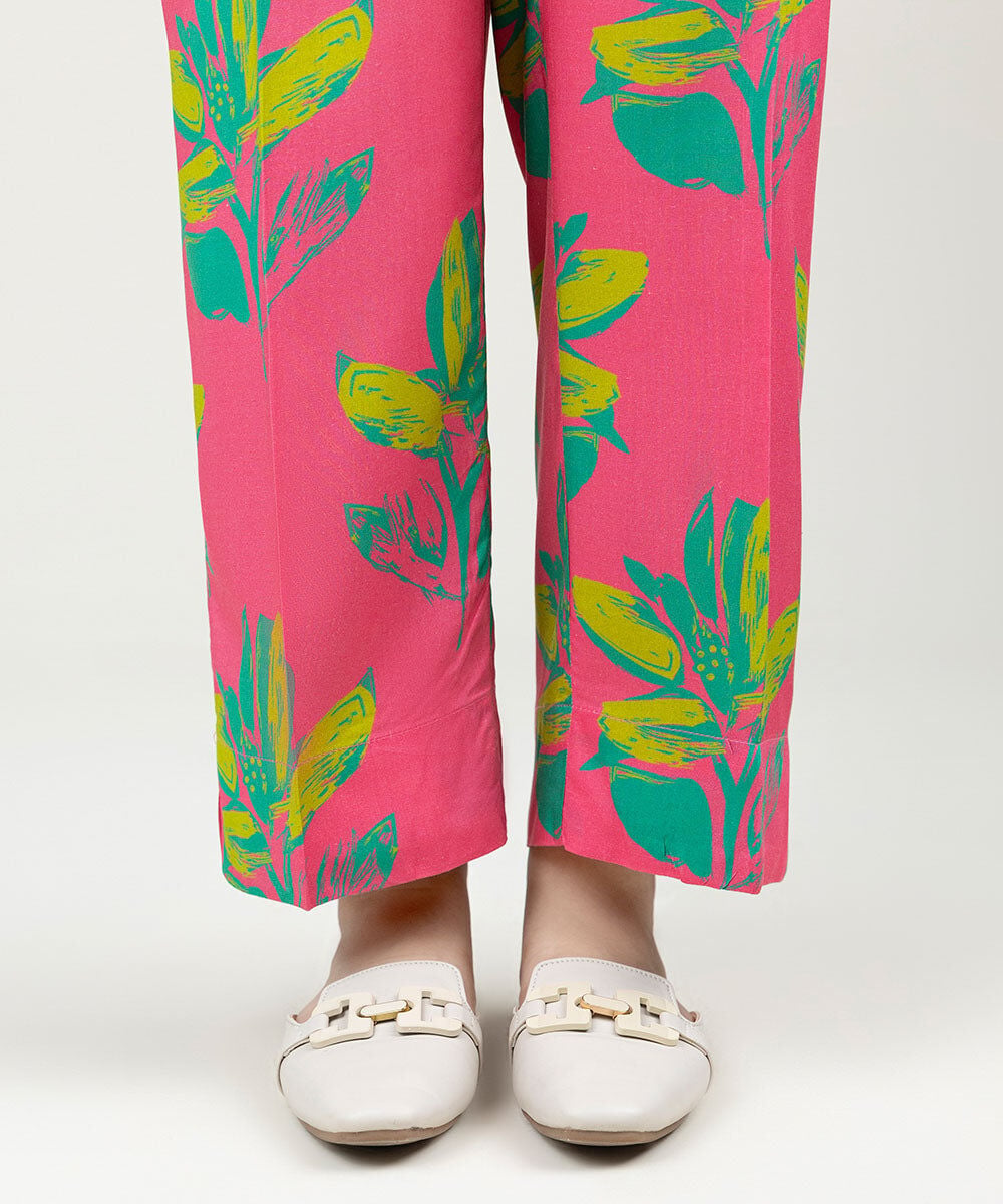 Printed Linen Straight Pants