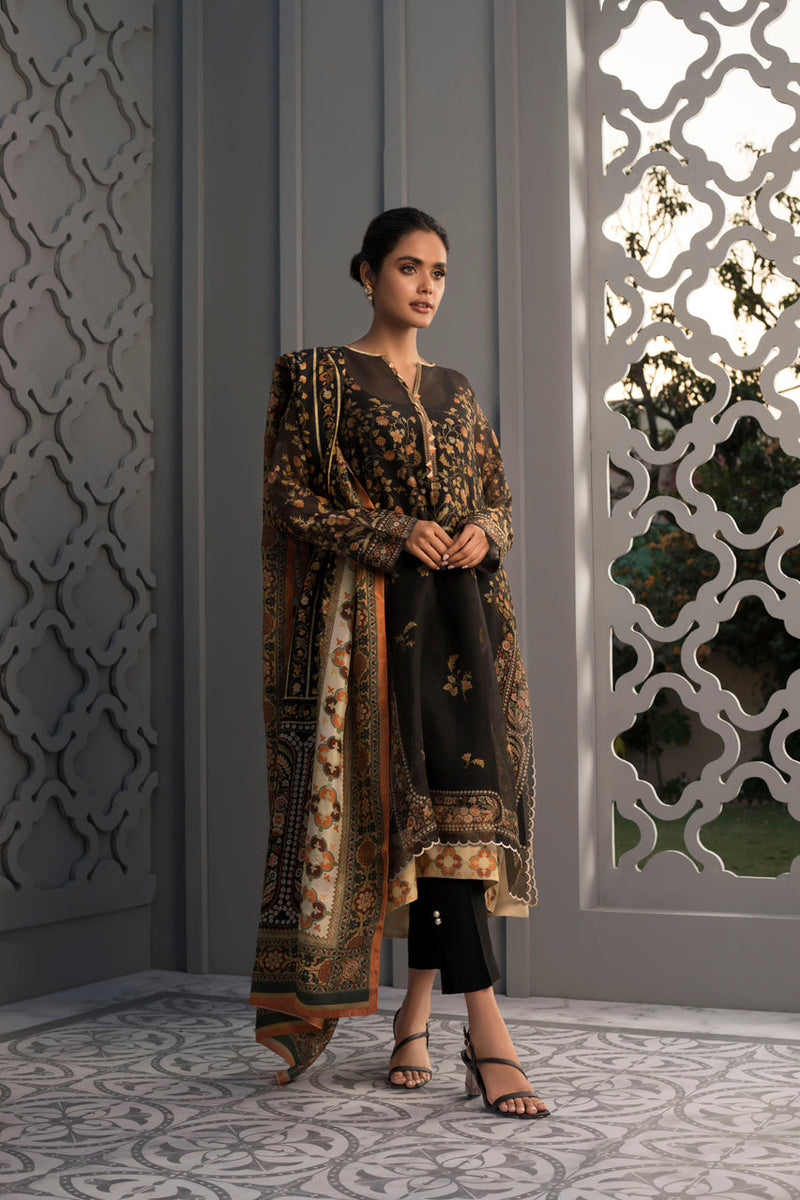 Printed Cotton Net Kurta And Trouser With Silk Dupatta