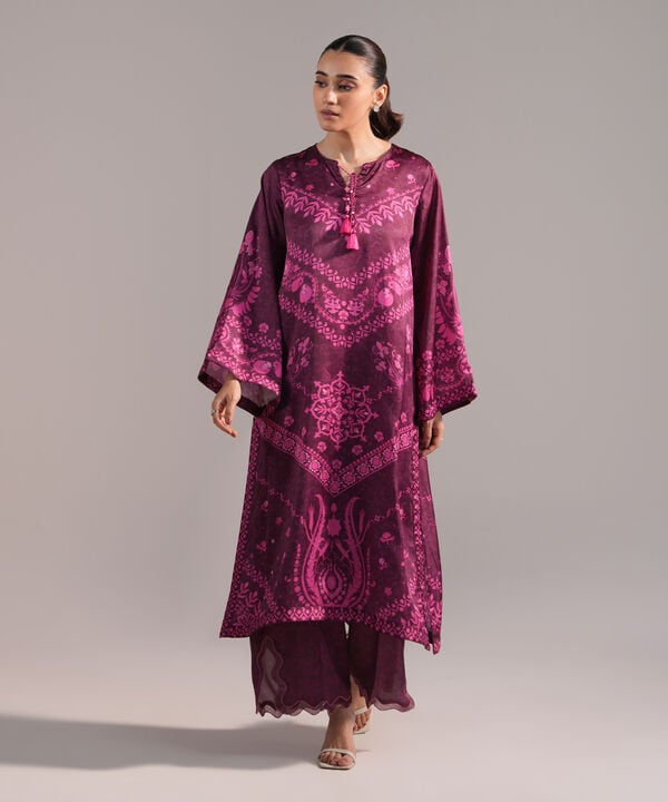 2 Piece - Printed Satin Suit