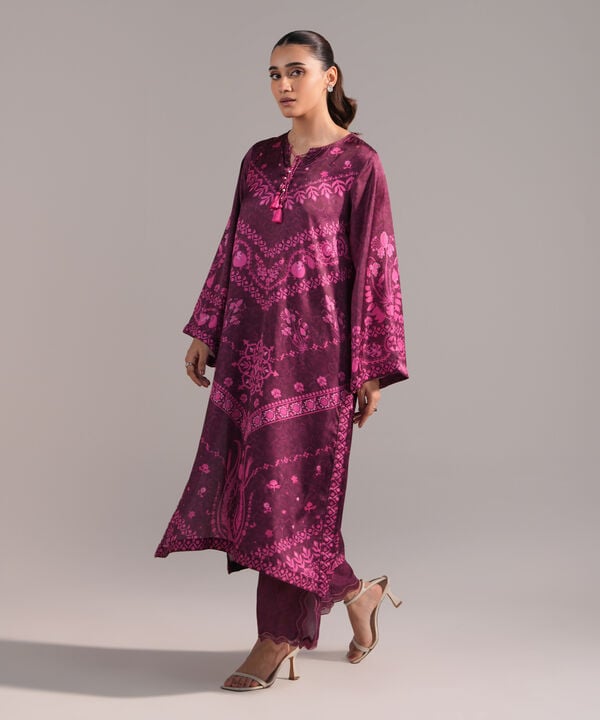 2 Piece - Printed Satin Suit
