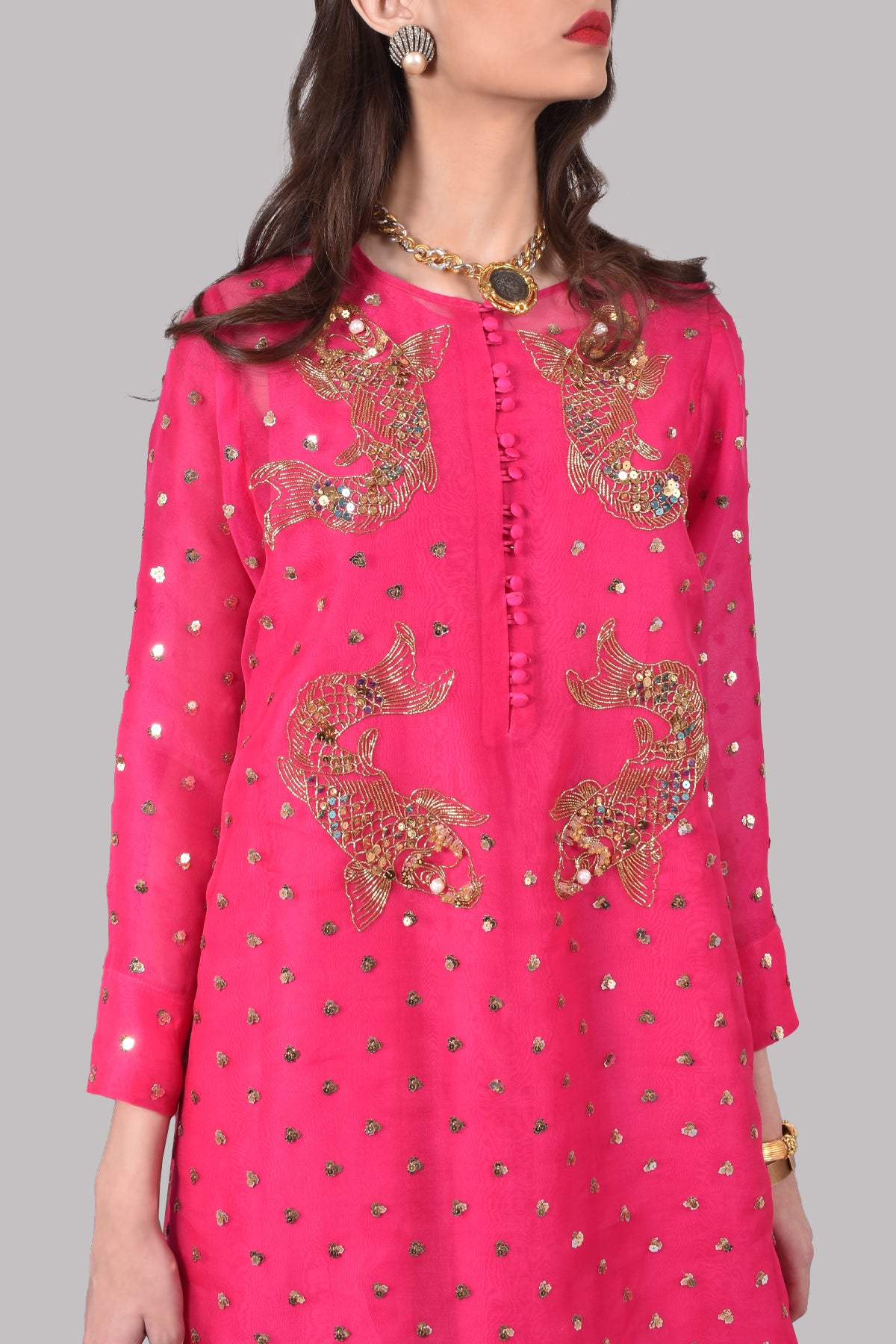 Beetroot Purple and Diva Pink Embellished Organza Set