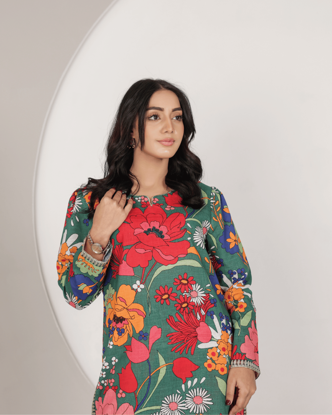 Green Glamour – Elegant Embroidered Suit for Women