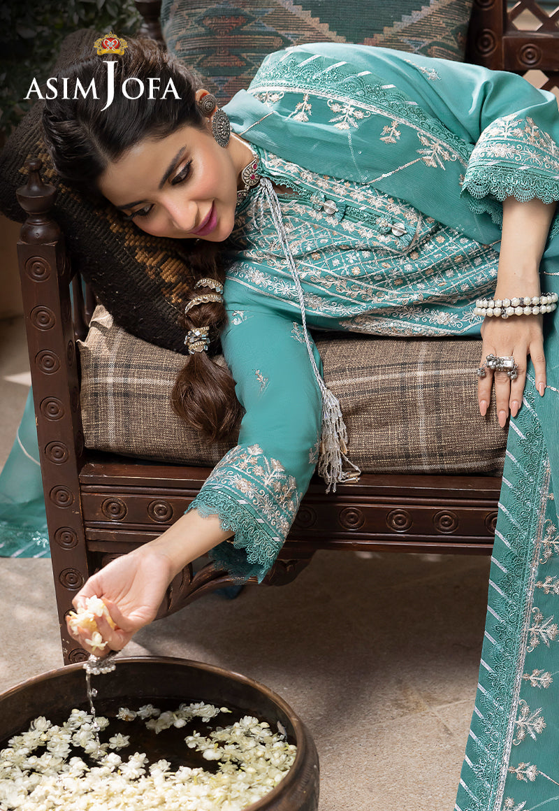 AJSWD-28 EMBROIDERED LAWN SILK 3 PCS