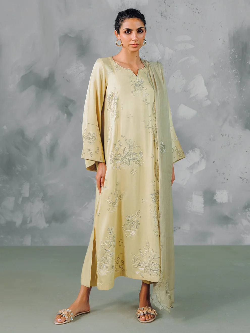 Biscotti Bliss - 3Pcs Khaddi Silk Ensemble