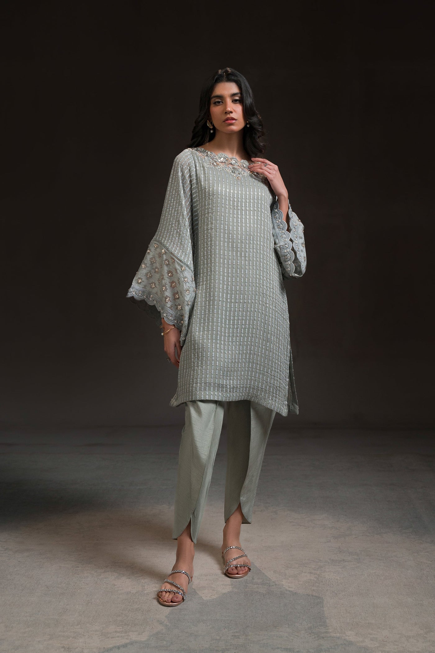 Boxy Tunic And Tulip Shalwar Set (D-08)