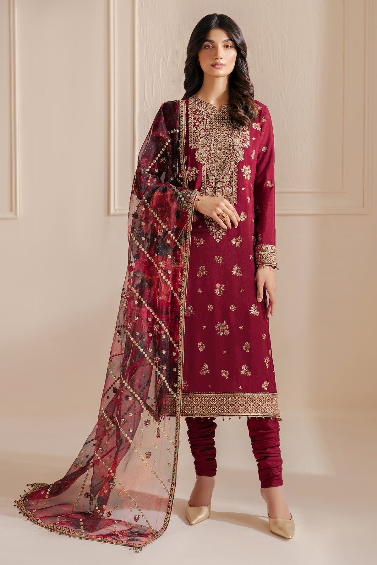 Embroidered Raw Silk Ur-7052