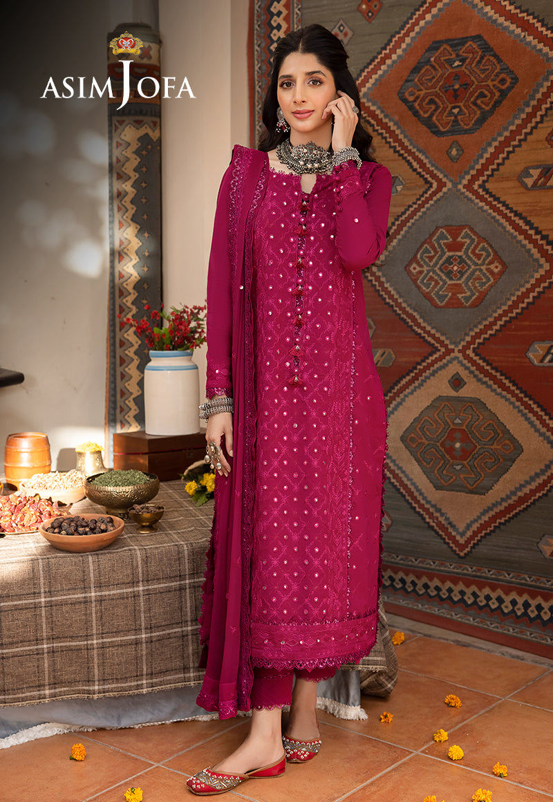 AJLFB-15 EMBROIDERED CHIFFON STITCHED 3 PCS