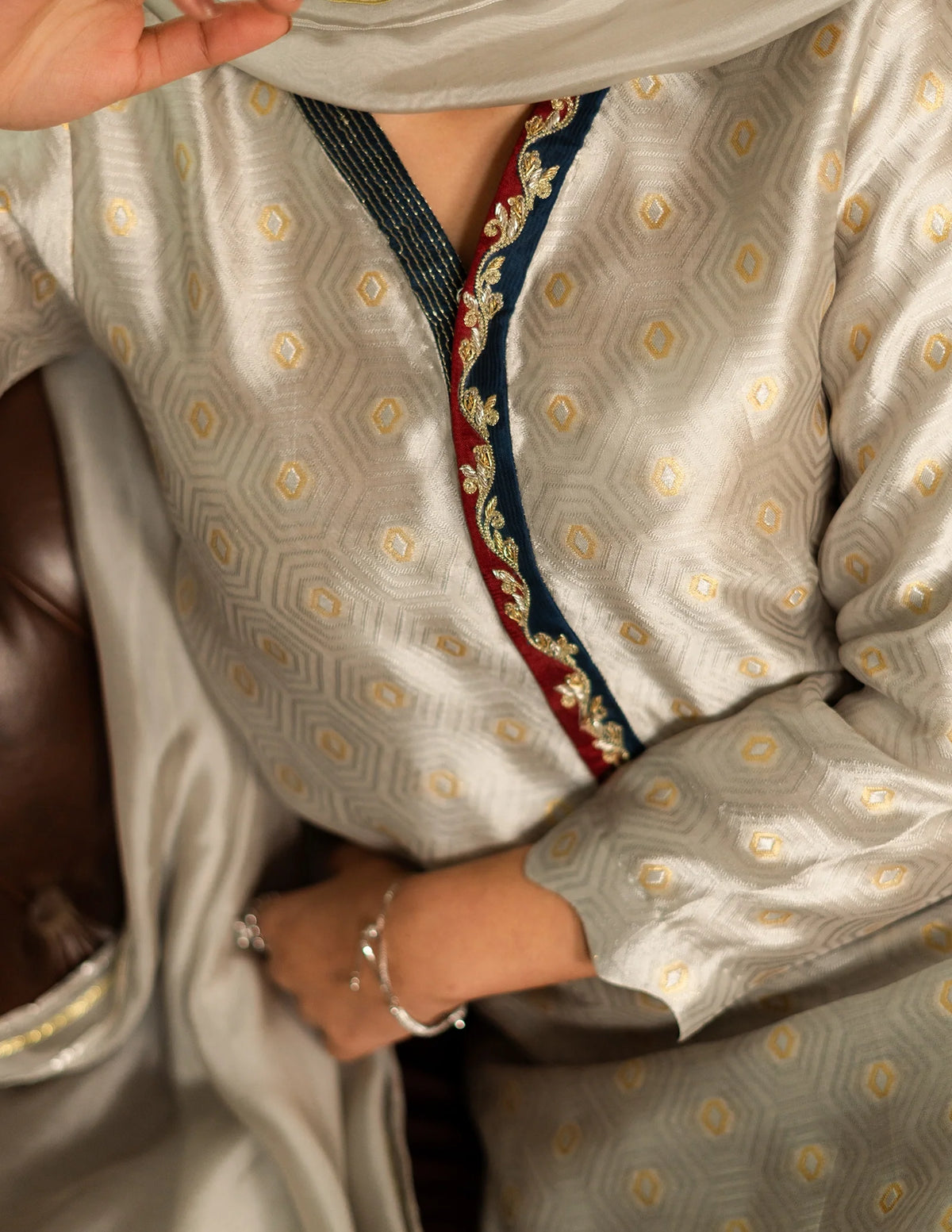 Laado Slate Moonstone Embroidered Dupatta