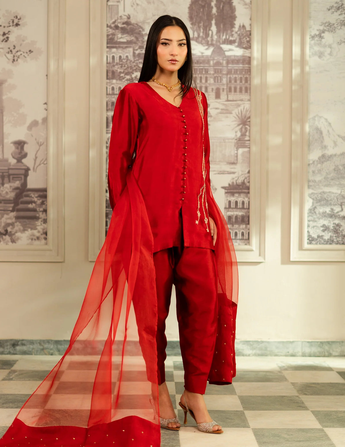 Laado Scarlet Ruby Dupatta (Plain with Tassels)