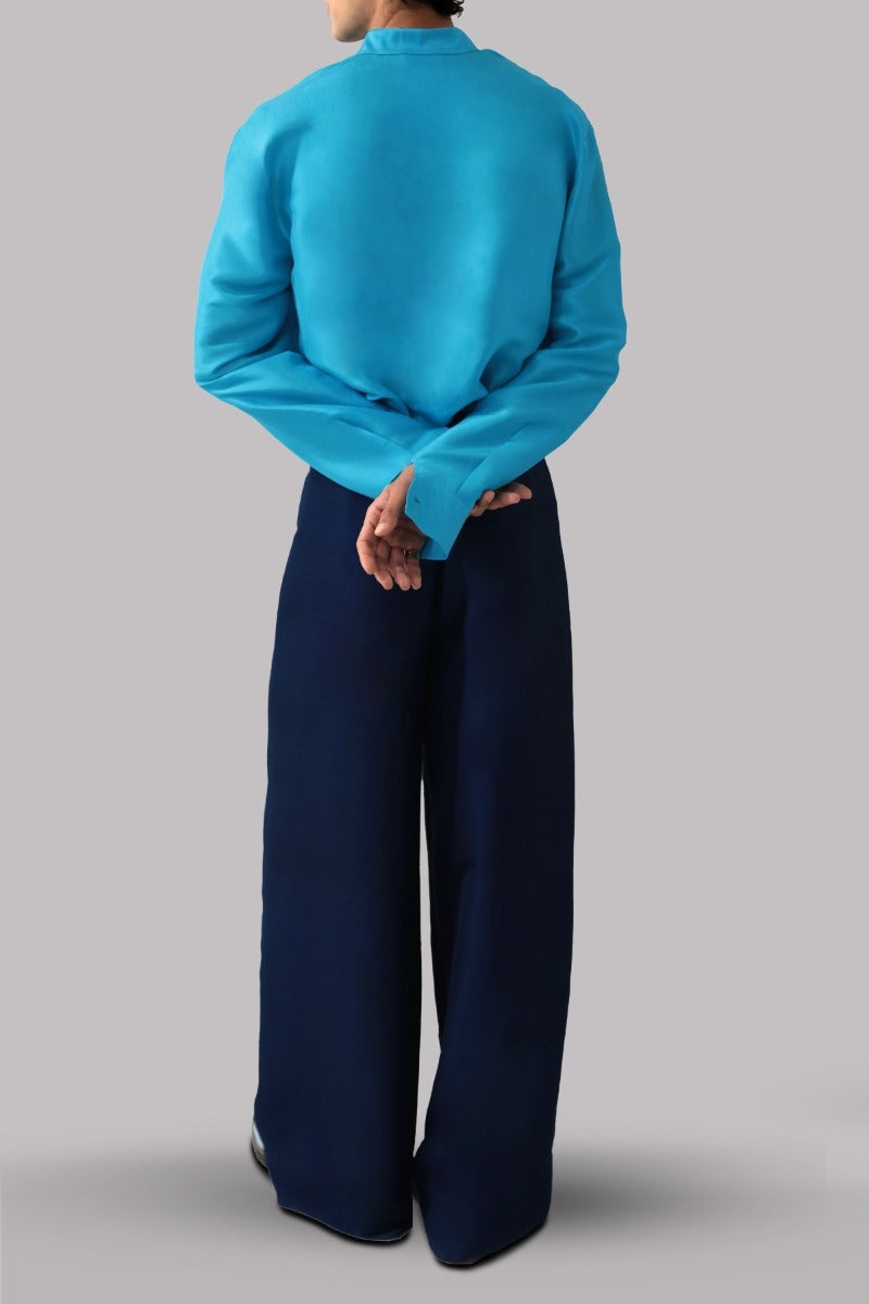 Scuba Blue Raw Silk Button Down Shirt