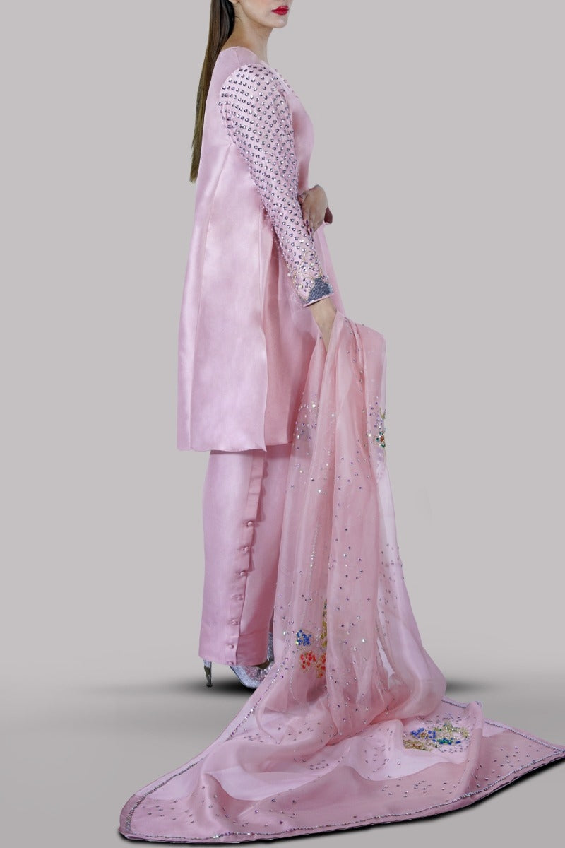 Tickled Pink Embellished Raw Silk Set
