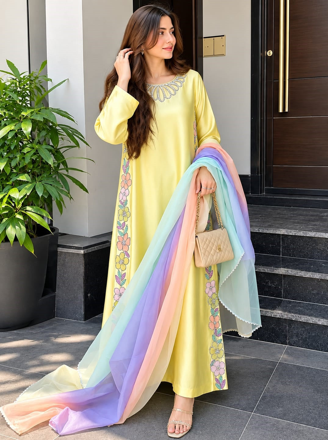 Pehnawa Luxury Silk Embroidered 3Pc Unstitched Kaftan Suit PA-171