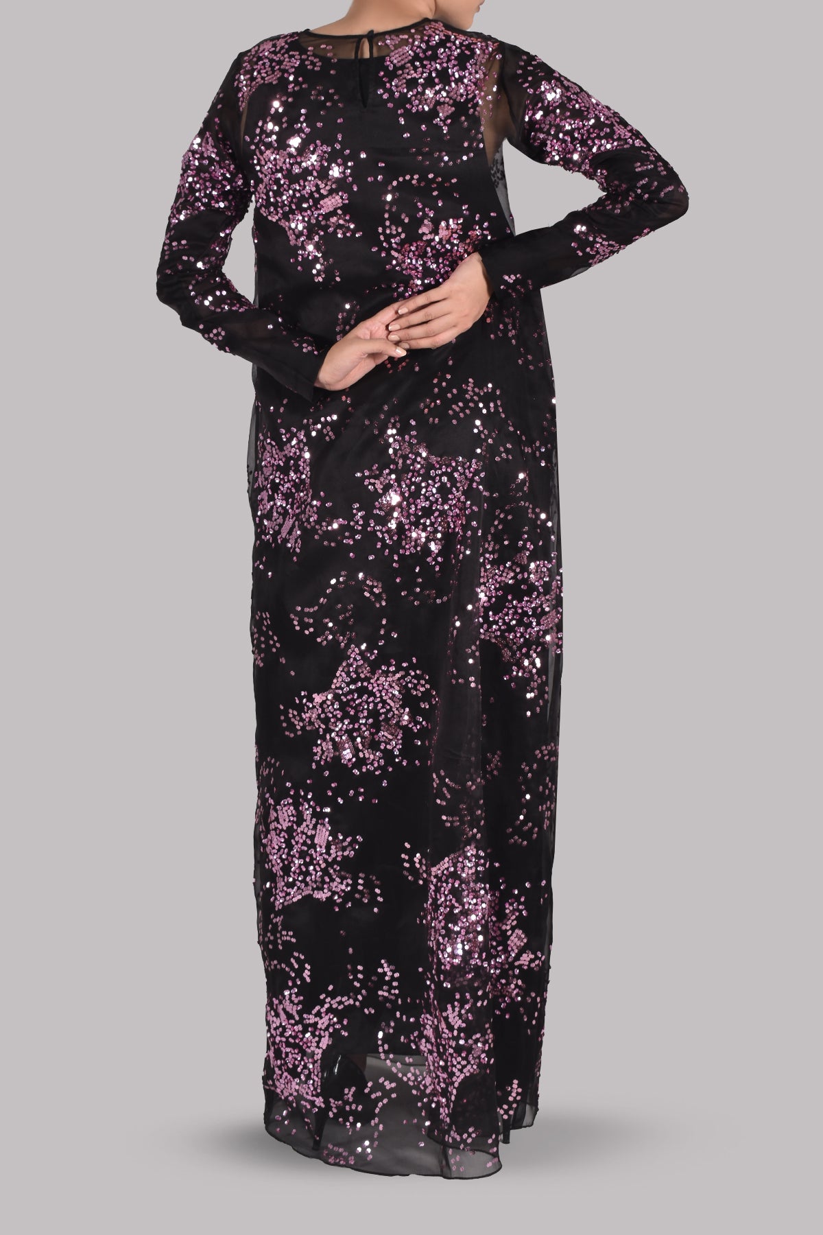 Black Embellished Italian Organza Maxi