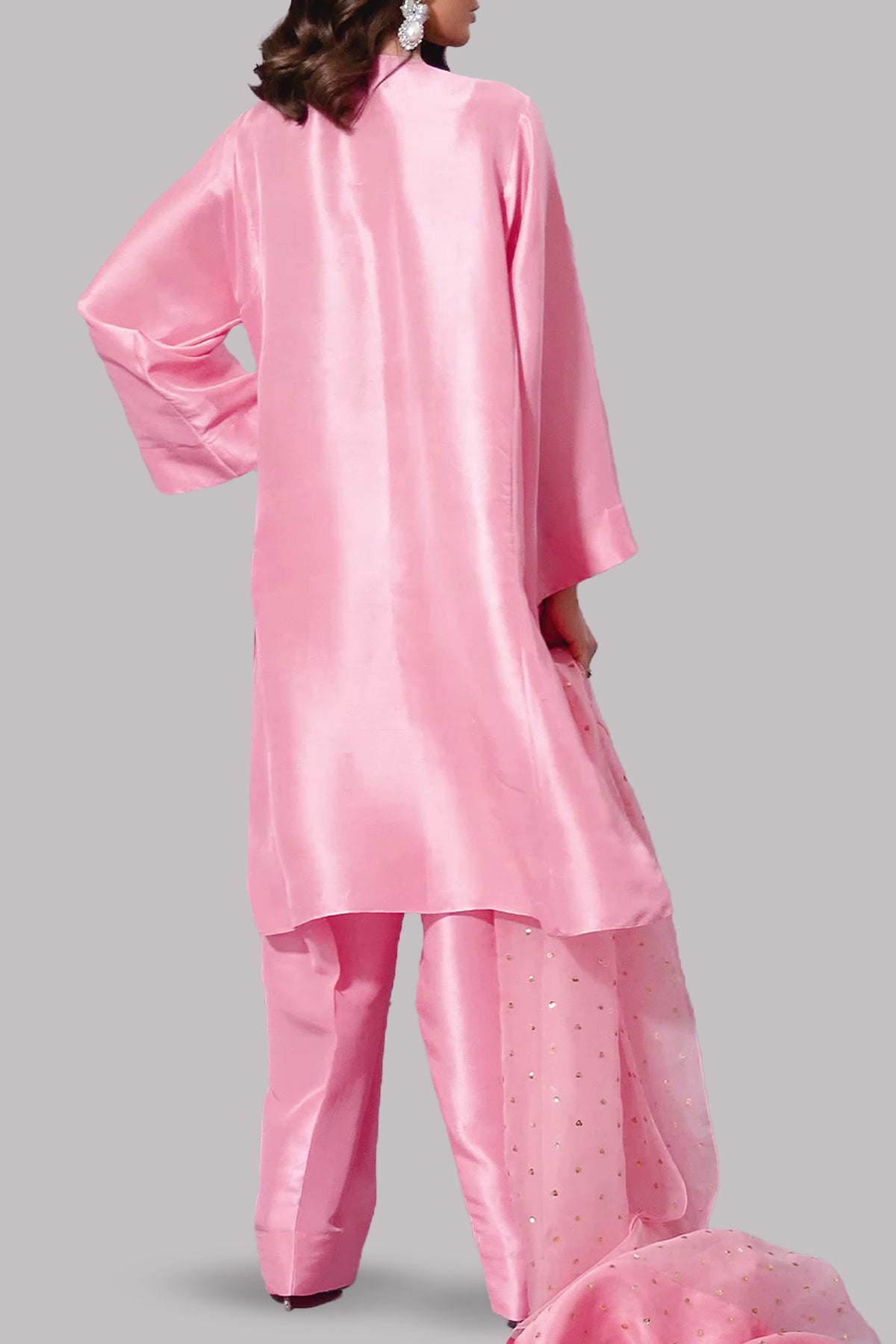 Orchid Pink Oversized Embellished Raw Silk Tunic Set
