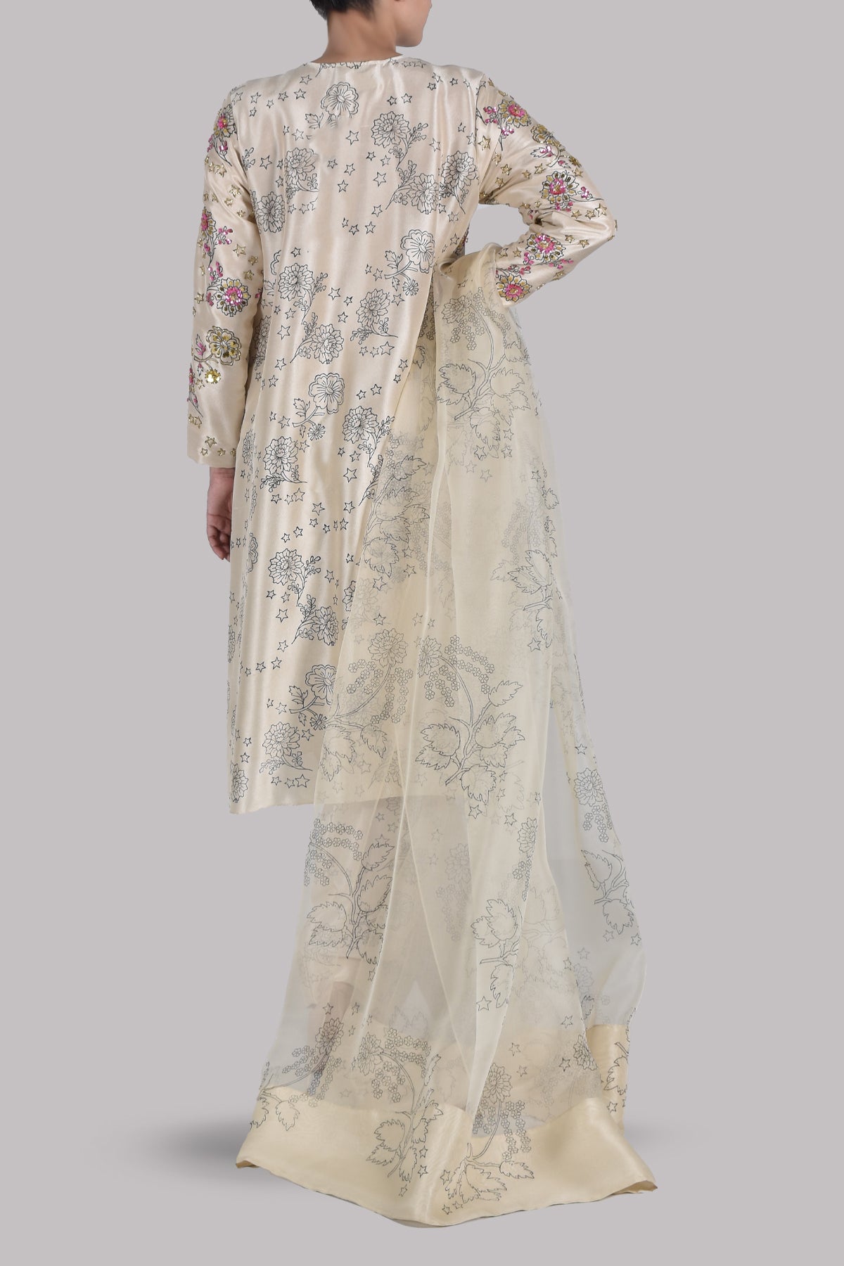 Lamb’s Wool Block Printed and Embellished Raw Silk Set