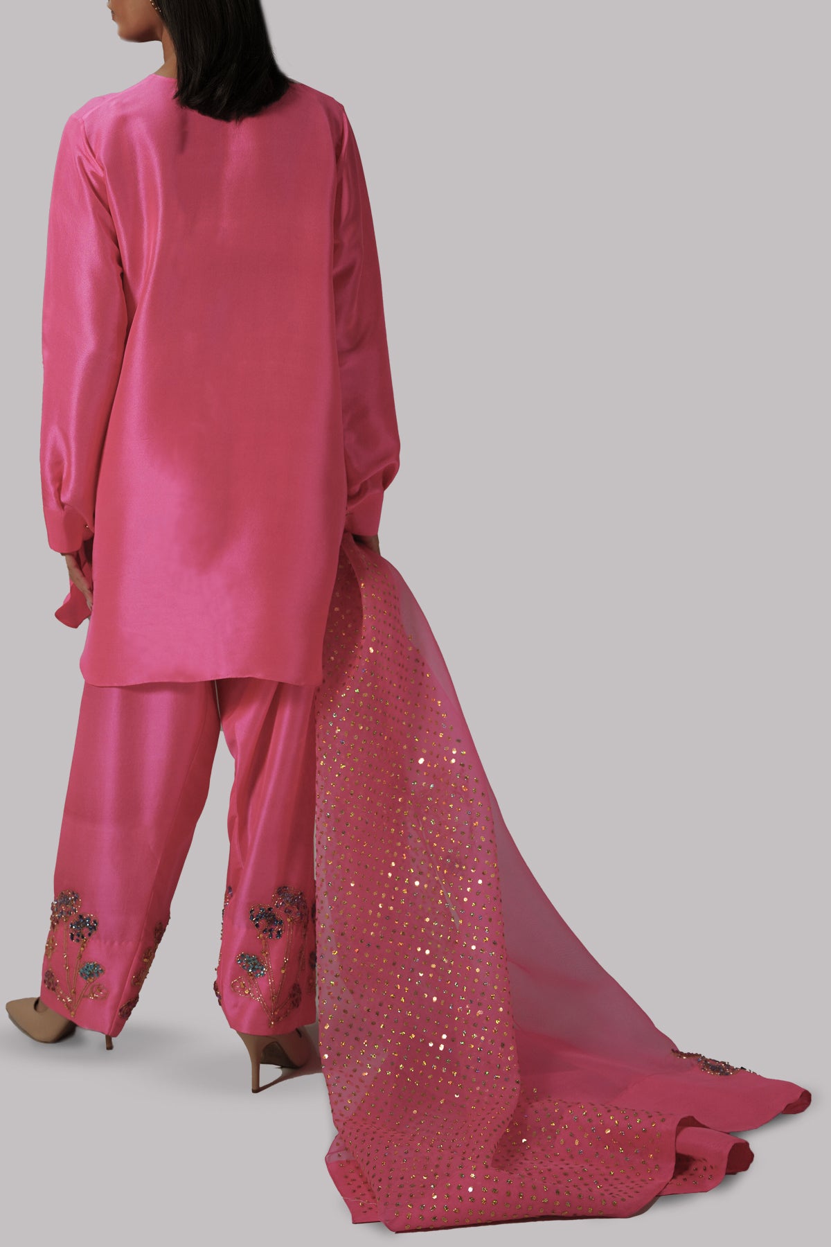 Fandango Pink Embellished Raw Silk Set