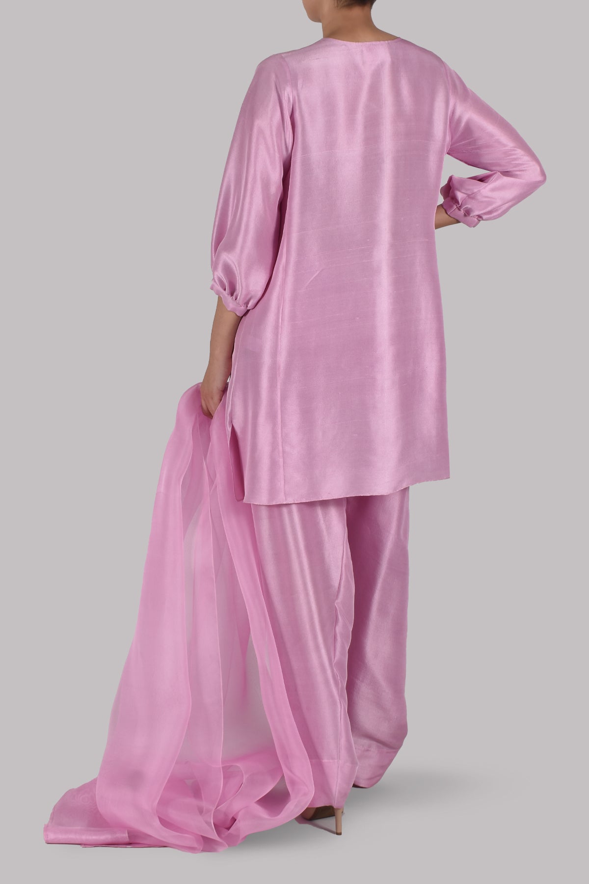 Lilac Chiffon Pink Raw Silk Set