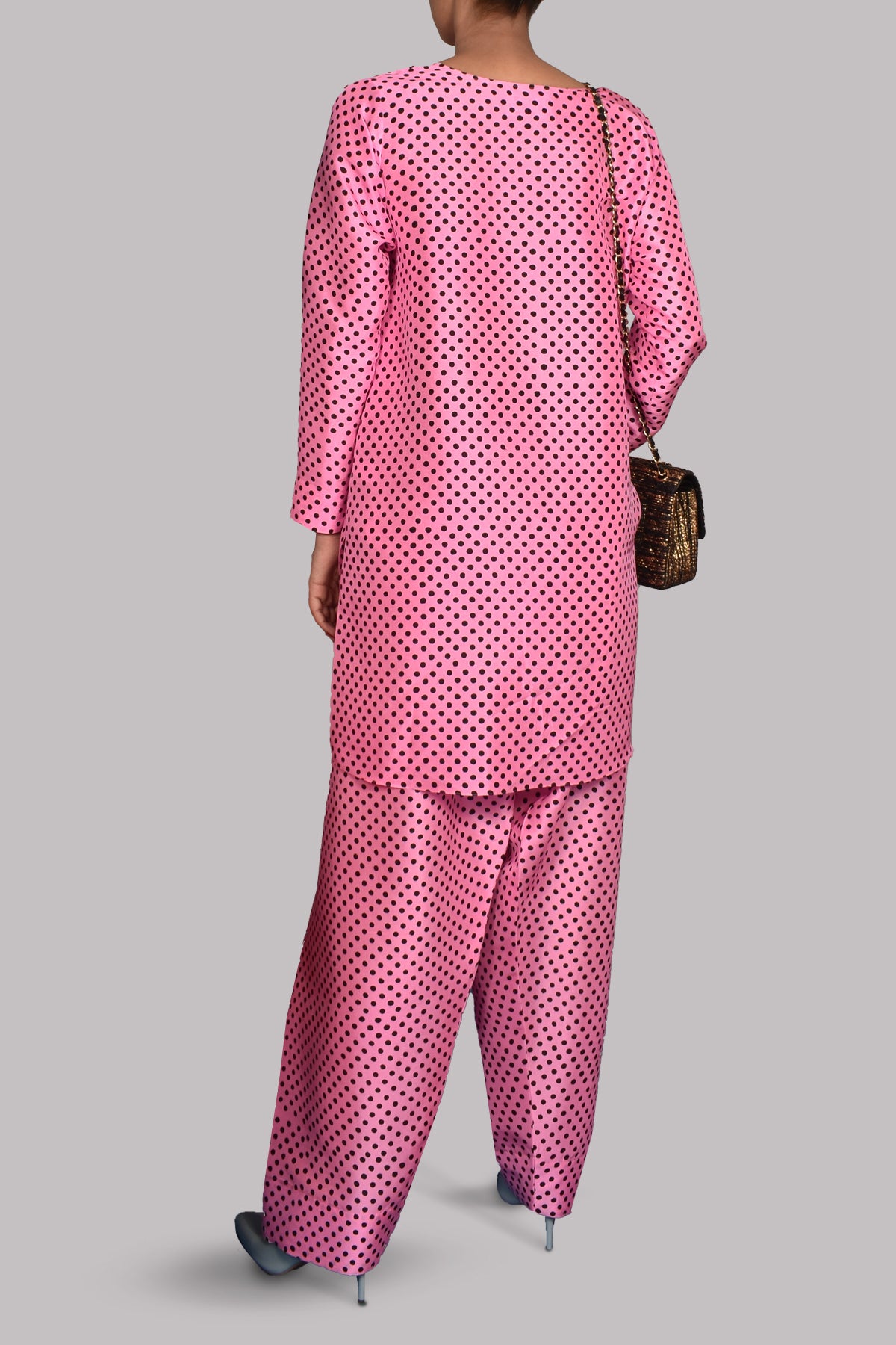 Sachet Pink Block Print Raw Silk Set