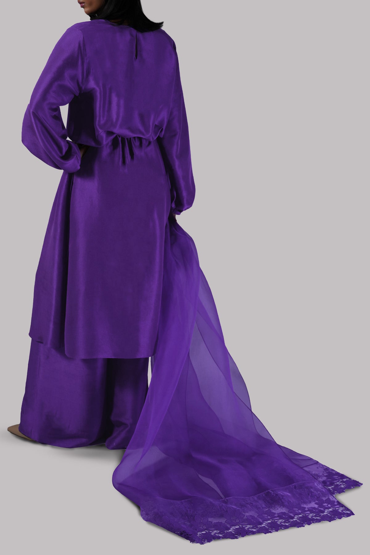 Prism Violet String-Tie Raw Silk Tunic Set