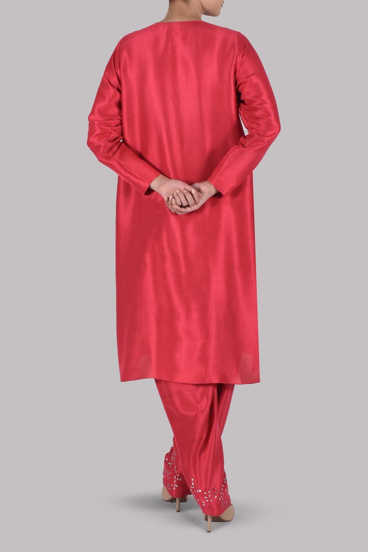 Bittersweet Red Embellished Raw Silk Set