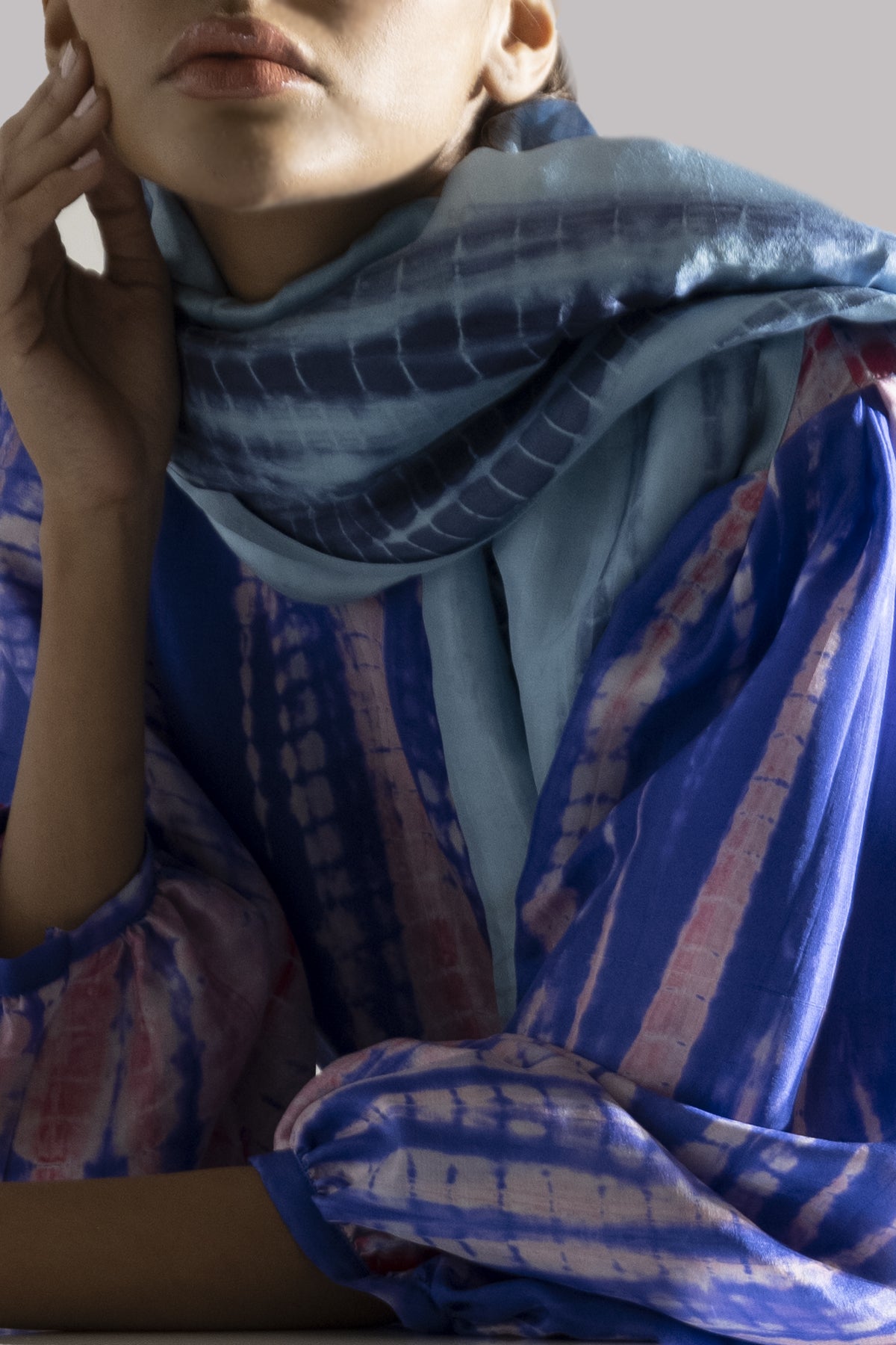 Tango Red and Princess Blue Tie Dye Raw Silk Set