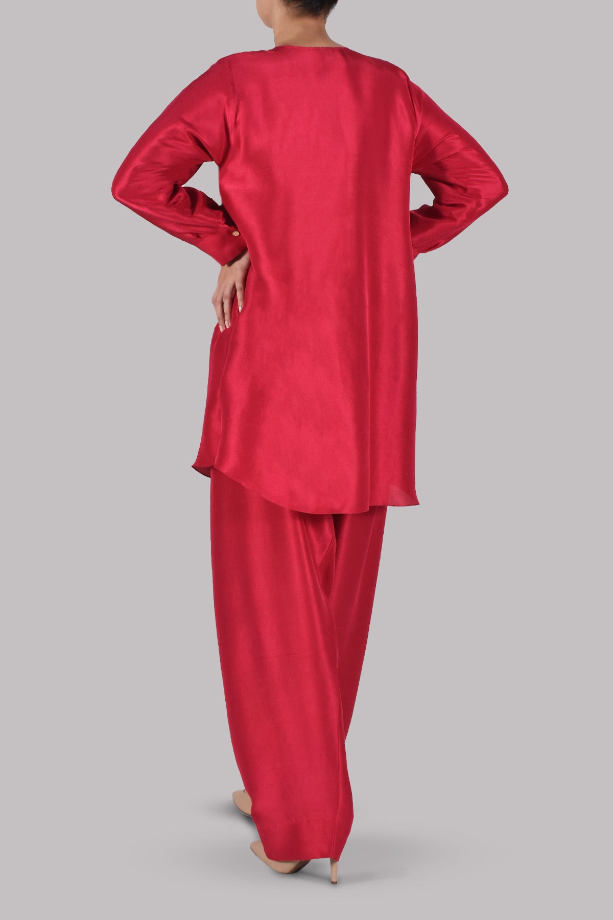 Tango Red Raw Silk Set