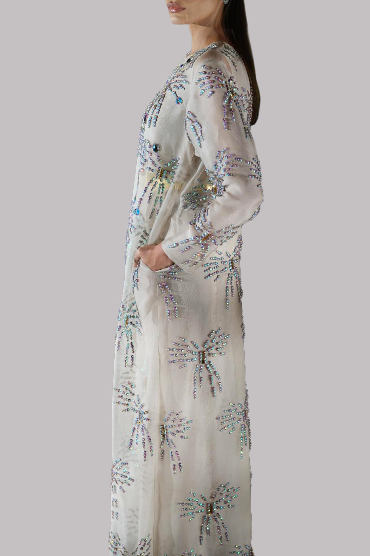White Swan Embellished Organza Maxi