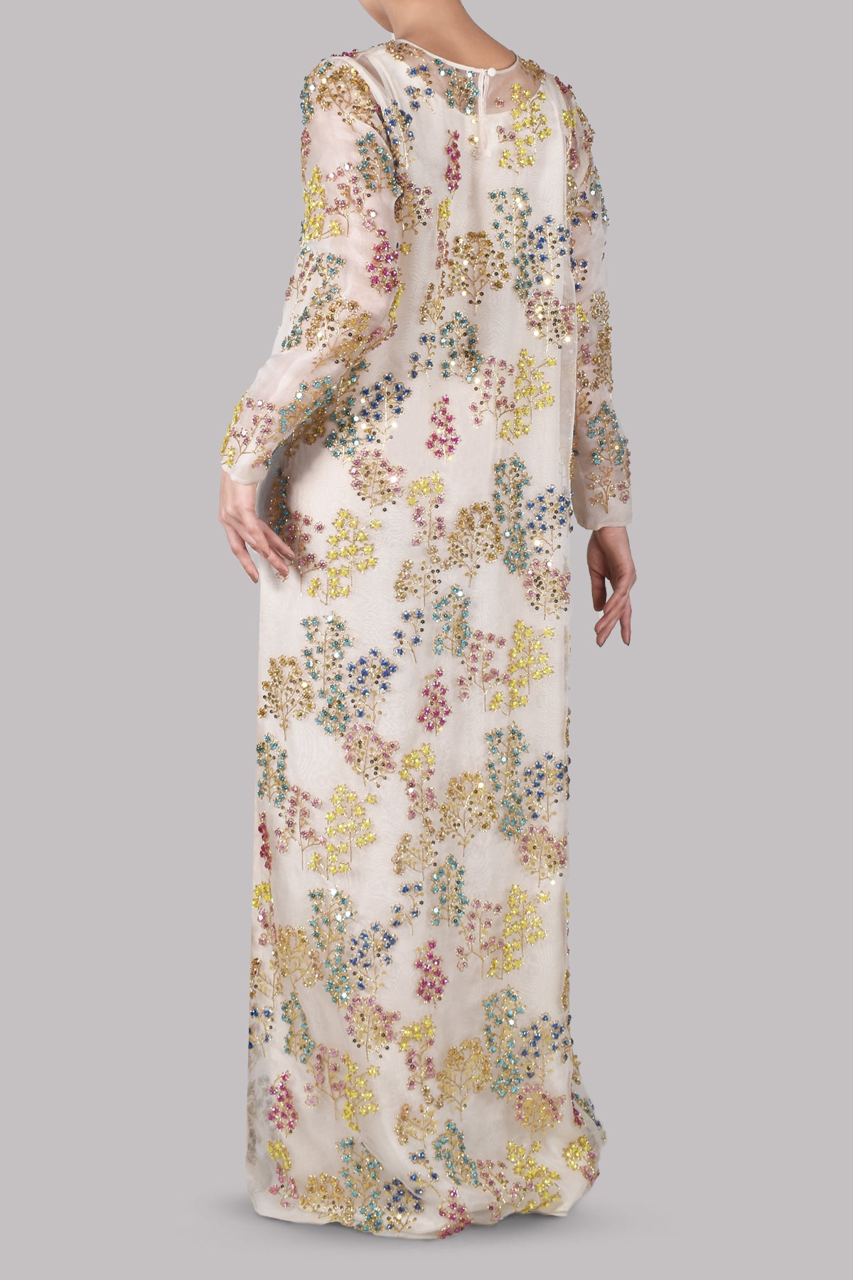 Egret Embellished Italian Organza Maxi